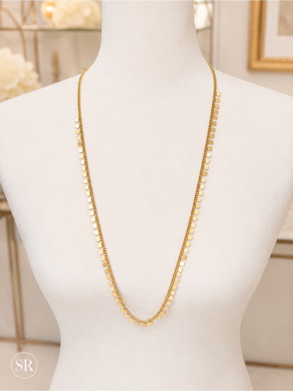 Madewell Gold Tone Geometric Shaker Necklace Long Square Circle Disc Chain 30”